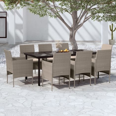 Ensemble à manger de jardin coussins 9 pcs-Salon de jardin Beige/noir (1/5)