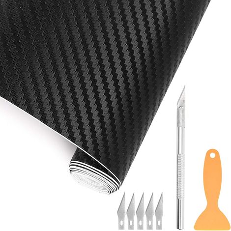 Adhésif 3D Fibre Carbone Vinyle, 30 X 300cm Fibre de Carbone Autocollant, Autocollant Carbone Film avec Grattoirs pour Bricolage Intérieur Extérieur Voitures Auto et Moto (1/5)