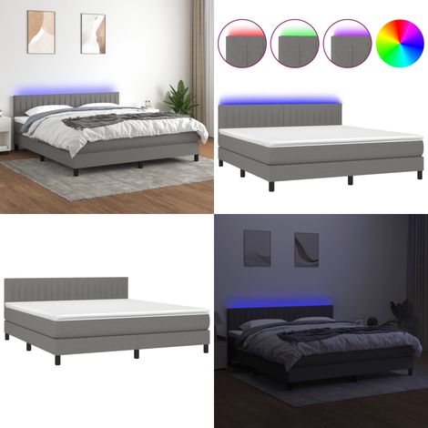 Boxspringbett mit Matratze & LED Dunkelgrau 160x200 cm Stoff - Boxspringbett - Doppelbett - Schlafsofa - Bettauflage - Lattenrost - Home & Living (1/5)