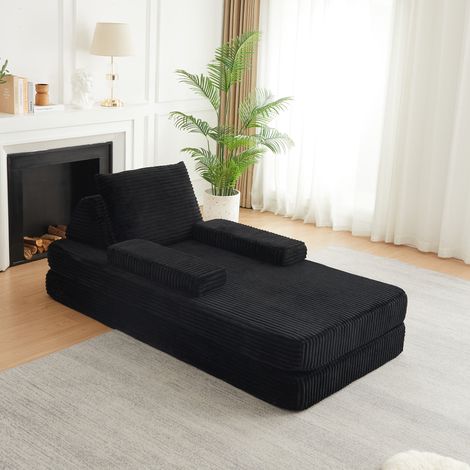 Sofá cama modular 211,5x106,5x67 cm de pana negra, ahorro de espacio – MEUBLIV (1/5)