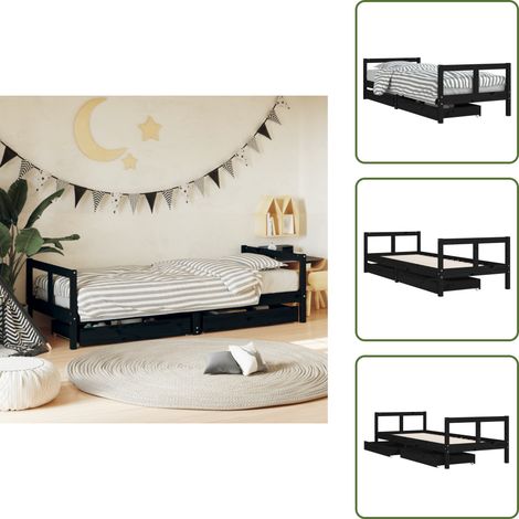 The Living Store Estructura de cama niños con cajones madera pino negro 80x200cm - Estructura de cama