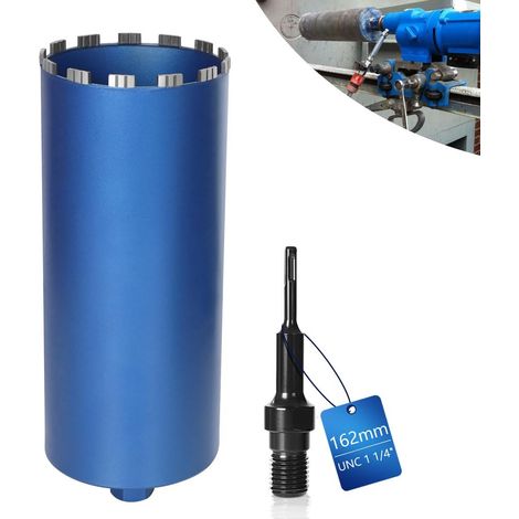 Xiiw – Couronne de forage diamantée Ø 162 mm – Segment turbo pour béton armé – Emmanchement 1 1/4' – Longueur 460 mm – Adaptateur SDS Plus