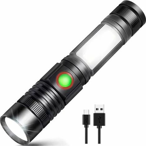 Lampe torche LED rechargeable USB, puissante COB professionnelle, portable avec zoom, pour garage auto, camping, atelier et bricolage (1/4)