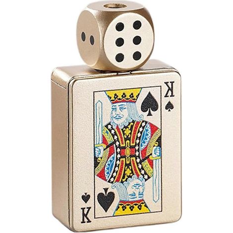 Briquet à jet rechargeable en forme de carte à jouer avec dé rotatif – idéal pour les collectionneurs. Or K (1/5)