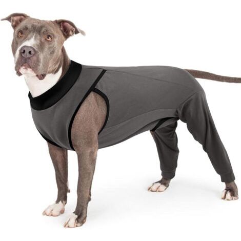 1 - Body Post Operatoire Chien - Vêtement De Chirurgie - Protection Plaies Abdomen Et Pattes Arrière - Coton Doux Et Respirant Pour Convalescence - Gris - 60x50cm (1/5)