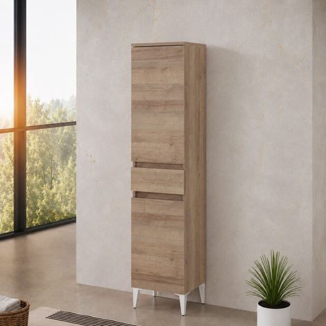 Colonna bagno a terra rovere africa H 155 cm due ante 1 cassetto Kleo (1/5)