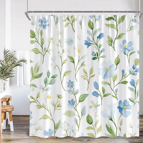 Filiyano-Rideau de douche à motifs de feuilles bleues, aquarelle végétale, feuilles d'eucalyptus, style moderne et épuré, décoration de salle de bain (1/2)