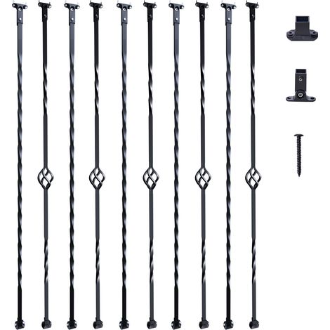 VEVOR Balaustres de Metal para Escaleras Barras de Barandilla Decorativas 1122 mm Acero Galvanizado 10 Barras de Canasta Giro Simple con Zapatos, Tornillos para Barandilla de Escalera en Caracol