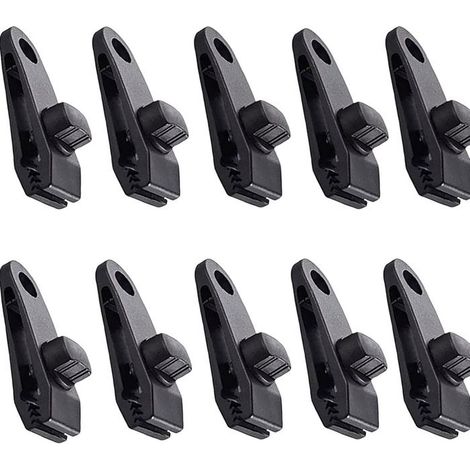 -Lot de 10 clips pour bâche, pour tente, auvent, camping, activités de plein air, noir (1/4)