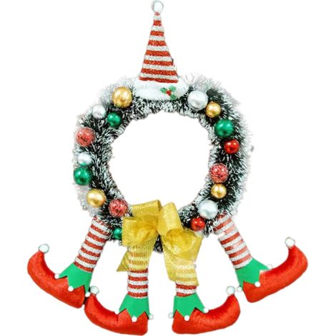 Weihnachtskranz mit Elfen und Plüschbeinen, lustige Dekoration für die Haustür (1/5)