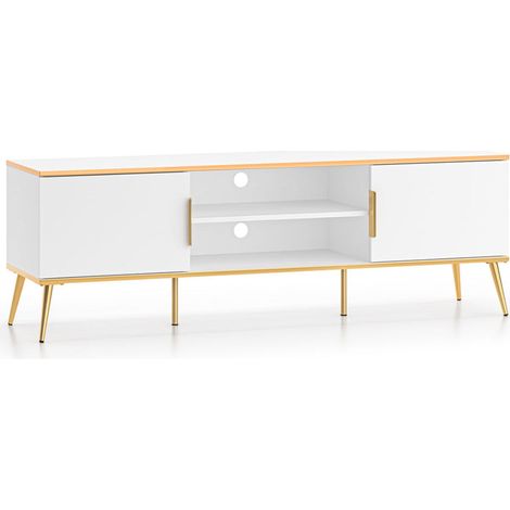 Meuble TV 2 portes 160 cm Zora Blanc et Doré (1/5)