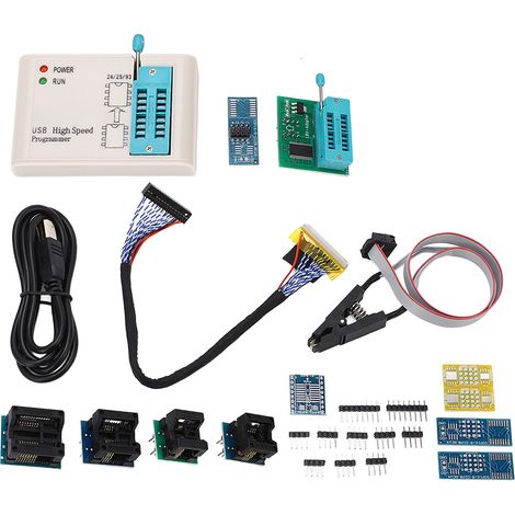 Programmateur Flash haute vitesse avec 12 adaptateurs, kit USB pour puces BIOS SPI, compatible 24 93 25 EEPROM et 25 FLASH (1/5)
