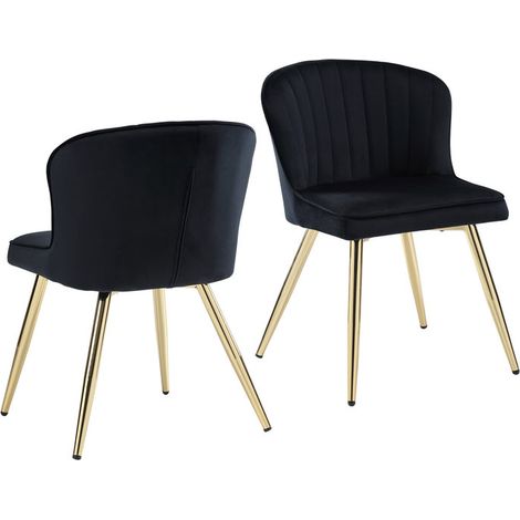 Esszimmerstühle für Esszimmer aus Samt Moderner Esszimmerstuhl Gebogene Linie Rückenlehne mit goldenem Fuß Schwarz 2er Set Wahson