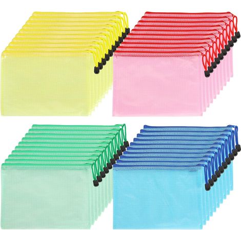 Lot de 40 pochettes A5 zippées en PVC, 4 couleurs, pour fournitures de bureau, école et voyage, 1 jeu (1/5)