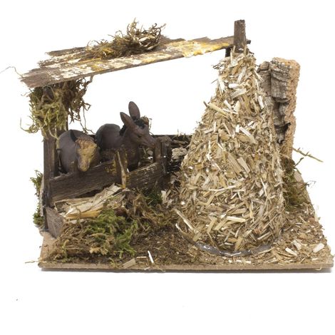 Stalla con Asinelli e Pagliaio per Presepe 15x10x11 cm- 85416/A (1/5)