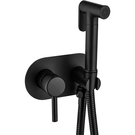 Kit Douchette Wc, Douchette Toilette Wc eau Chaude et Froide, Pulvérisateur de Bidet à Main en Laiton avec Support et 1.5m Tuyau de Douche, pour Hygiène Intime, Nettoyage Toilettes, Noir (1/5)