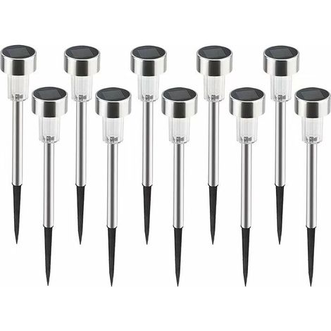 Lot de 10 lampes solaires de jardin en acier inoxydable, lampes de pelouse pour éclairage extérieur, spots LED solaires au sol, lumière chaude (1/4)