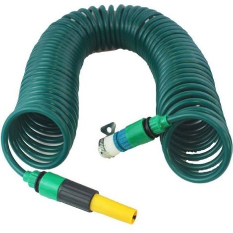 Tuyau spiralé rétractable 10 m – flexible, buse réglable et raccord robinet anti-fuite (1/4)