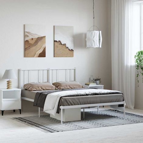 Cadre de lit métal sans matelas-Structure de lit et tête de lit blanc 150x200 cm 316907 (1/4)