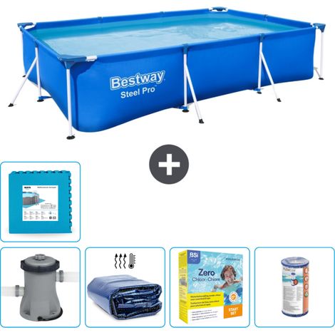 Piscine Bestway Rectangulaire Steel Pro - 300 x 201 x 66 cm - Bleue - Comprend des Accessoires CB17 (1/5)