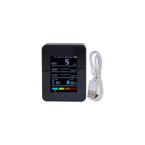 Détecteur de dioxyde de carbone CO2 noir LCD TVOC HCHO, moniteur de température et d'humidité de la qualité de l'air