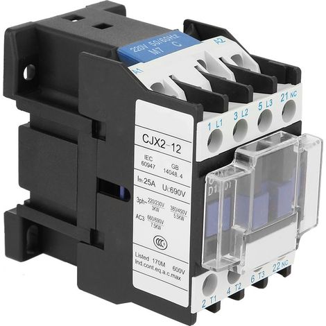 CJX2-1201 Contacteur alternatif électrique industriel 220V AC 12A montage sur rail DIN (1/5)