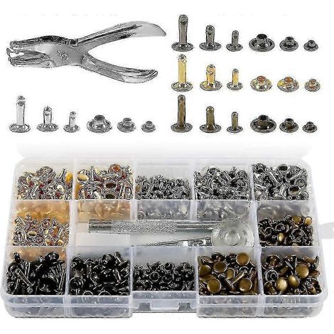 Set mit 360 doppelköpfigen Ledernieten, 3 Metallrohrnieten in verschiedenen Größen mit Stanzzange und 3 Befestigungswerkzeugen für Lederreparaturen, Decora-Ersatznieten