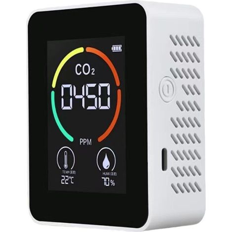 CO2 Détecteur, Moniteur Dioxyde Carbone, Ecran LED, Moniteur Qualité L'air Température et Humidité pour la Maison, le Bureau, la Salle de Sport, la Voiture (Blanc) (1/5)