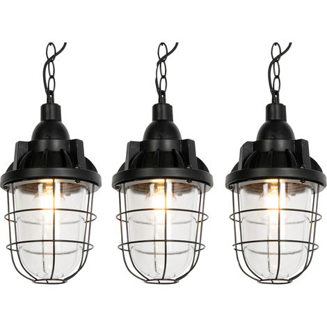 Set of 3 Industrial Pendant Lights Black - Cabin (1/4)