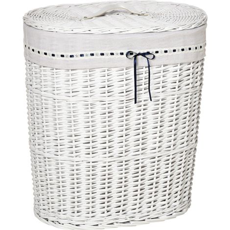 Cesto Portabiancheria 51x38x57 cm in Vimini con Coperchio e Sacco Interno Bianco (1/5)