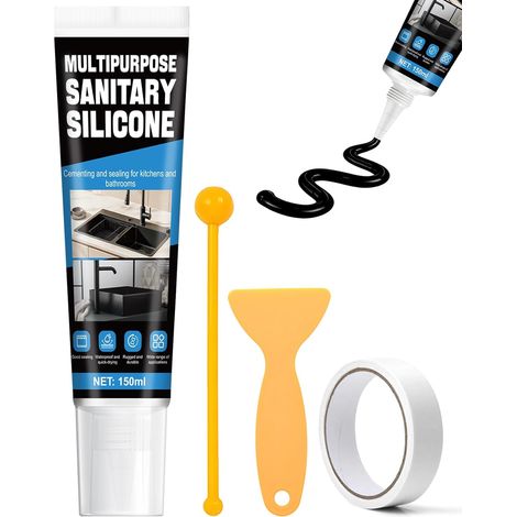 Silicone Noir Salle de Bain, Étanche et Très Résistant,Noir,150 ml  Silicone Noir, Joint Salle de Bain, Convient pour Sceller les Joints de Carrelage les Cadres de Fenêtres les Baignoires (1/5)