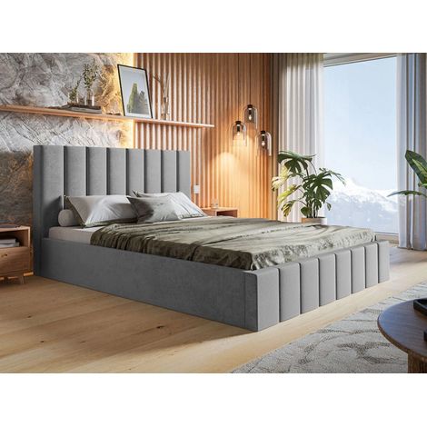 Lit rembourré avec rangement 120x200 velours gris clair Siena (1/5)