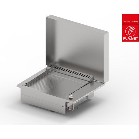Plancha PLANET à gaz pour cuisine d'extérieur - OASI 55 Lisse Rainurée - 2 brûleurs - Inox 304 Alimentaire - Couvercle (1/5)