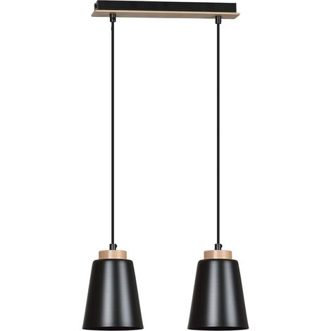 Lampada a Sospensione Bolero, Acciaio verniciato a polvere, Legno, Nero, 40x100x14 cm