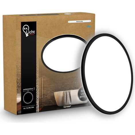 Plafonnier LED plat avec éclairage indirect, lumière blanc neutre, protection IP44, plafonnier salle de bain, lustre cuisine, lustre salon, 29 x 3 cm, noir (1/5)