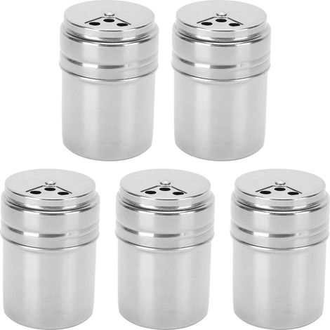 5-teiliges Gewürzstreuer-Set aus Edelstahl, Gewürzflasche mit drehbarem Deckel für Küche und Grill (1/5)