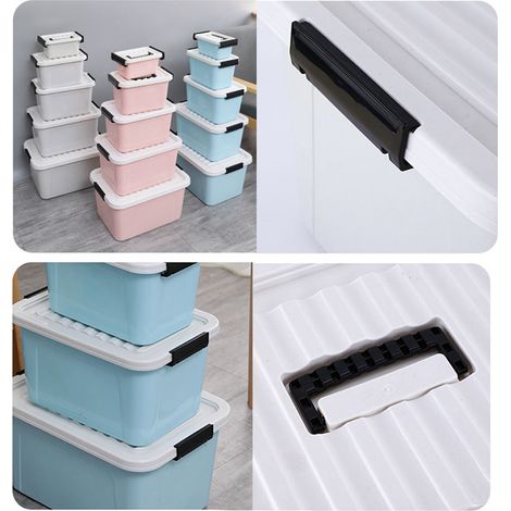 Boîte de rangement portable avec couvercle, boîte de rangement en plastique, bac de rangement pour vêtements et jouets, bleue (1/5)