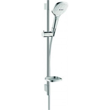 Set de ducha 120 3jet EcoSmart 9 l/min con Unica'S puro bar 65 cm y jabonera blanco/cromo Hansgrohe Raindance Select E (1/2)