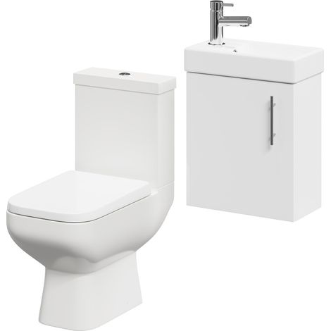 Nero Gloss White 400mm 1 Door Wall Hung Cloakroom Vanity Unit and Toilet Suite (1/5)