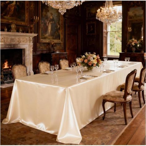 Rechteckige Satin-Tischdecke Champagner 140x200 cm