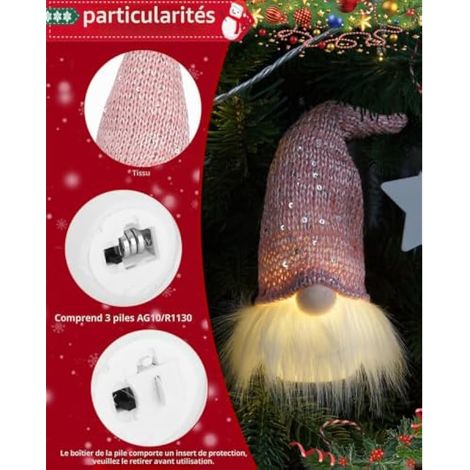 Lot de 5 décorations de Noël GNOME avec lumières LED pour décoration intérieure de fenêtre ou de table (1/3)