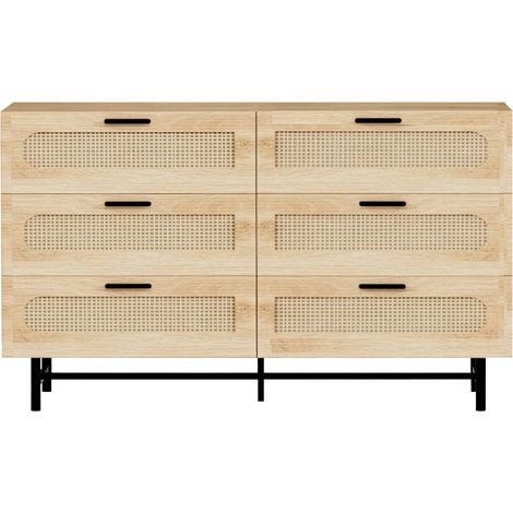 Cómoda "Harrison" de madera y caña - 120 x 40 x 75 cm - Beige