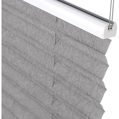 WOLTU Plissee ohne Bohren Klemmfix Faltrollo Jalousie, Plisseerollo Crushed Optik Sichtschutz und Sonnenschutz Easyfix lichtdurchlässig Rollo für Fenster und Tür, Grau 60x100cm (BxH) (1/4)