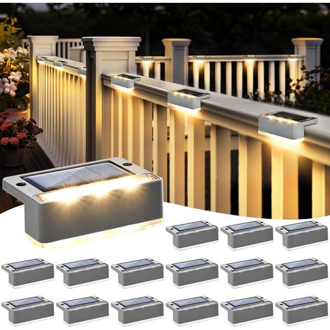 Lot de 16 lampes solaires d'extérieur à 6 LED étanches pour terrasse, escalier, porche, balcon, allée, jardin, cour, patio, piscine, étanchéité IP65 (blanc chaud) (1/5)