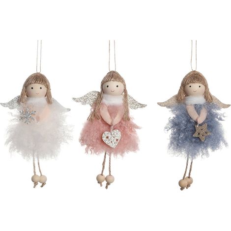 Angel - Bois Naturel Et Tissu Velours - Décoration De Noël Pour Arbre, Cheminée Ou Bureau - Lot De 3 (1/5)