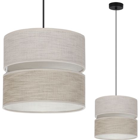SUSPENSION LIN DUO NOIR 1 PLATEAU ABAT-JOUR BEIGE CLAIR - BEIGE L06 20CM (1/5)