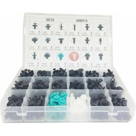 299pcs Clips Agrafe Plastique Rivets Garnissages Pare-chocs Panneaux de Portes Auto Voiture Universel avec Boîte De Rangement (1/5)