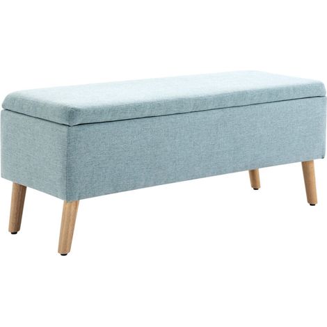 Banc de rangement, banquette capitonnée aspect lin, coffre de rangement avec pieds en bois, banc coffre pour salon, chambre, entrée, 110 x 39 x 45 cm, vert clair (1/5)