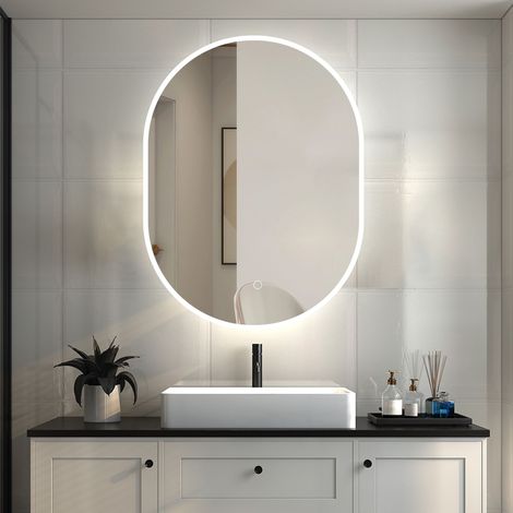 AICA ESPEJO DE BAÑO 500 x 1000mm, Espejo con luz tricolor, espejo con función de memoria agapada, antivaho, brillo ajustable, forma ovalada (1/5)