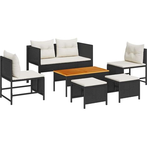 Maison Exclusive - Conjunto de sofás de jardín 6 pcs Negro y crem
